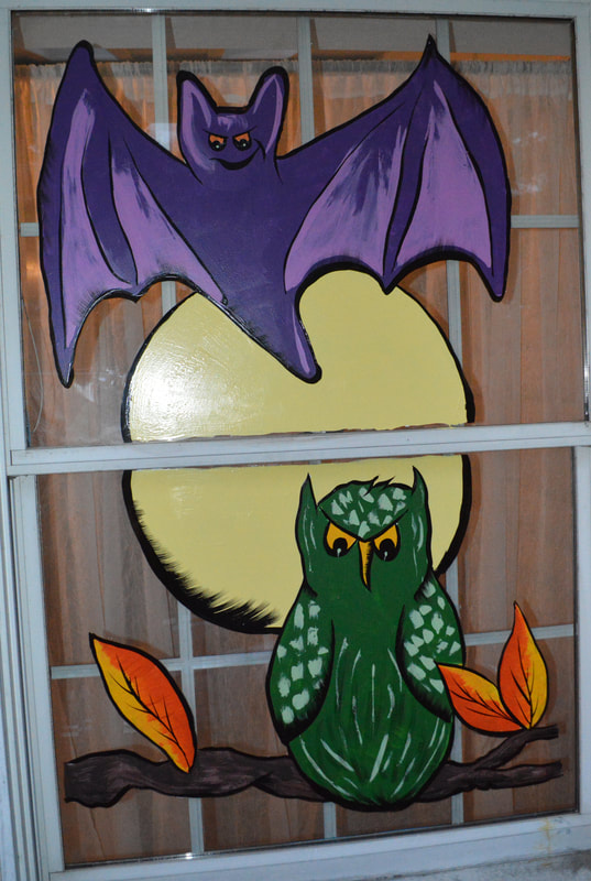 Bat & Owl Halloween Window Painting