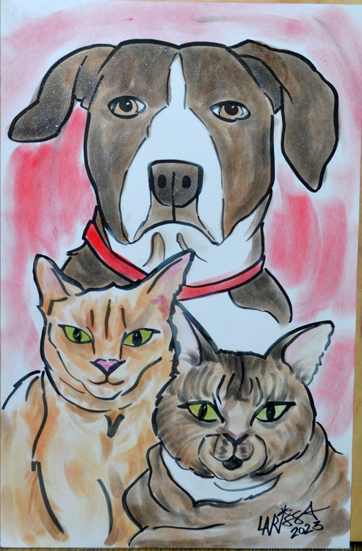 Pet Caricature of a Dog and Two Cats