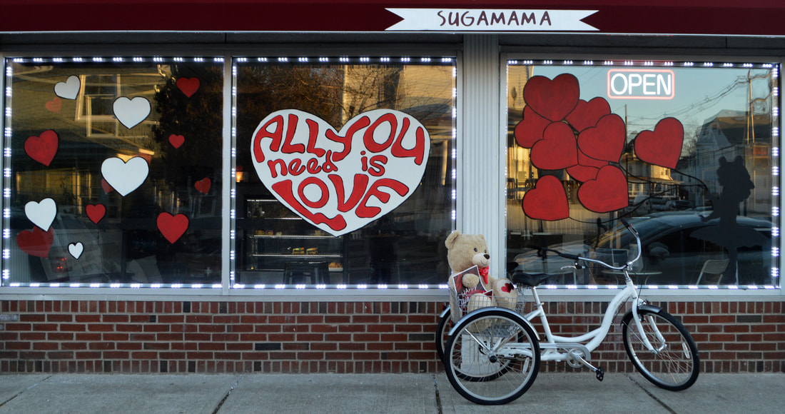 Valentine's Day Window Art at Sugamama Bakery in Clifton, Passaic County, NJ