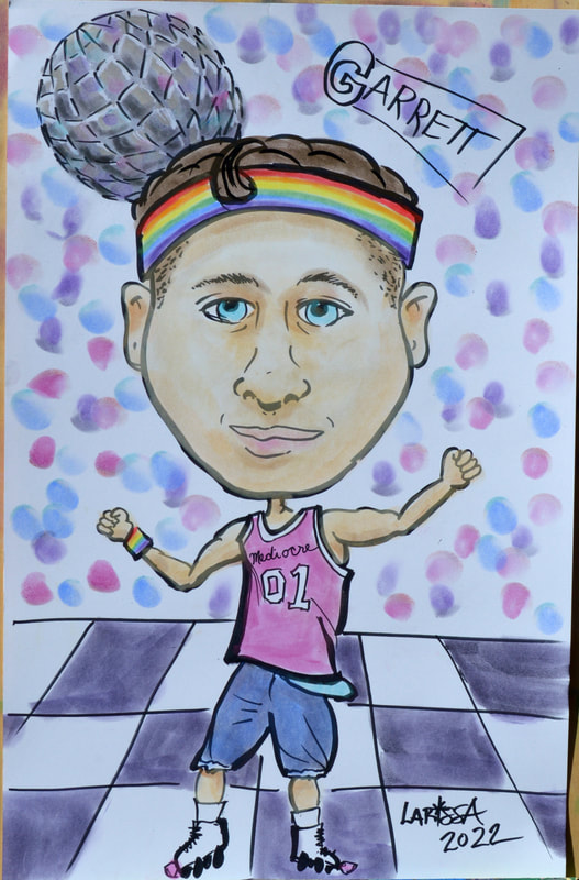 LGBT caricature of a man disco roller skating