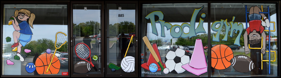 Children's Gym Themed Window Art at Prodigym in Ramsey, Bergen County, NJ