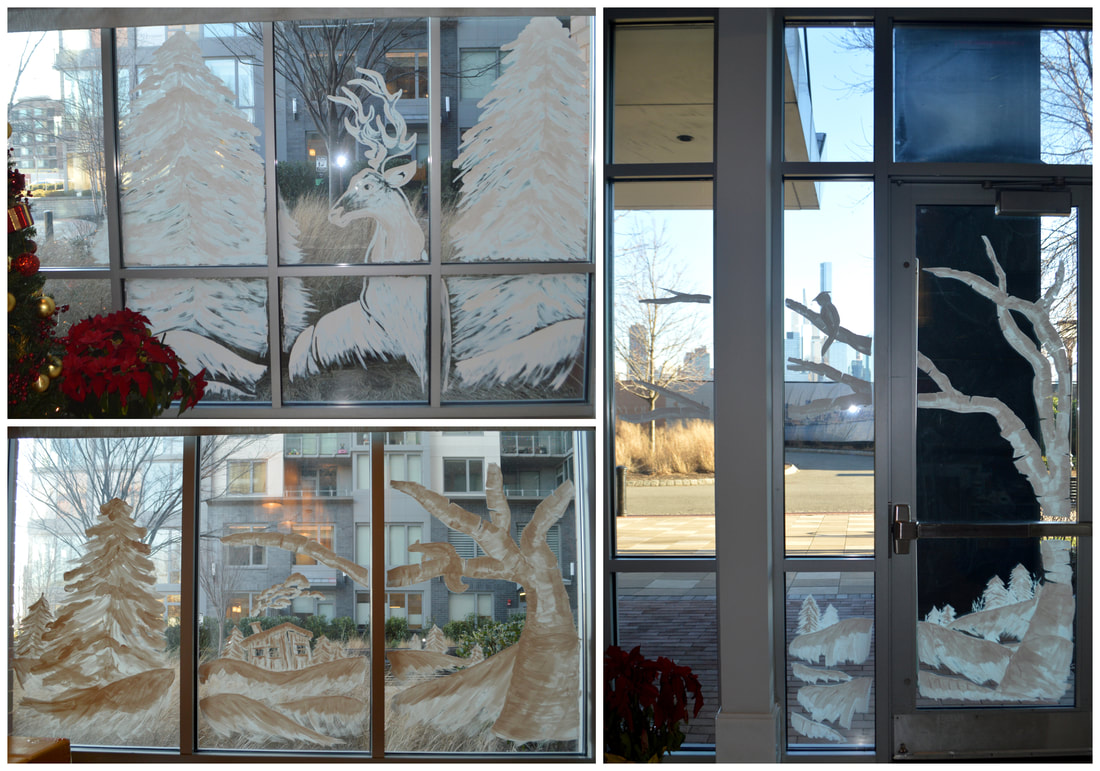 White Winter Window Art at River Trace Luxury Apartments in West New York, Hudson County, NJ