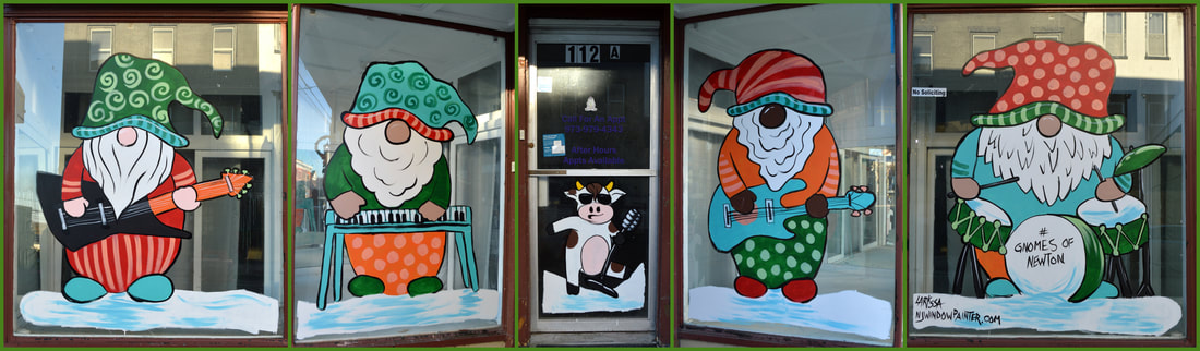 Winter Window Painting in Newton, Sussex County, NJ featuring a Gnome Band