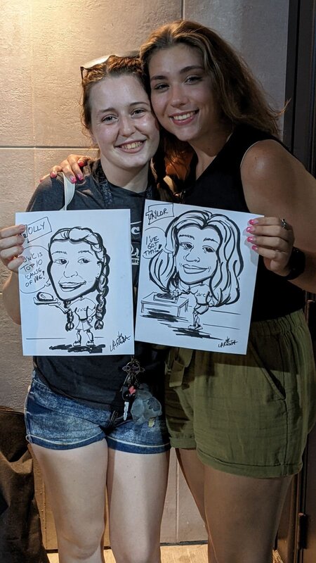 caricature of two young women