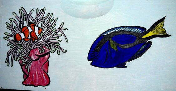 Hand Painted Hippo Tang/Blue Tang, Clownfish, and Anemone on Beehive