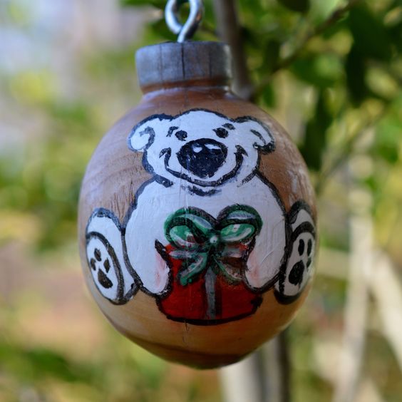 Polar Bear Hand Painted on Wooden Ornament