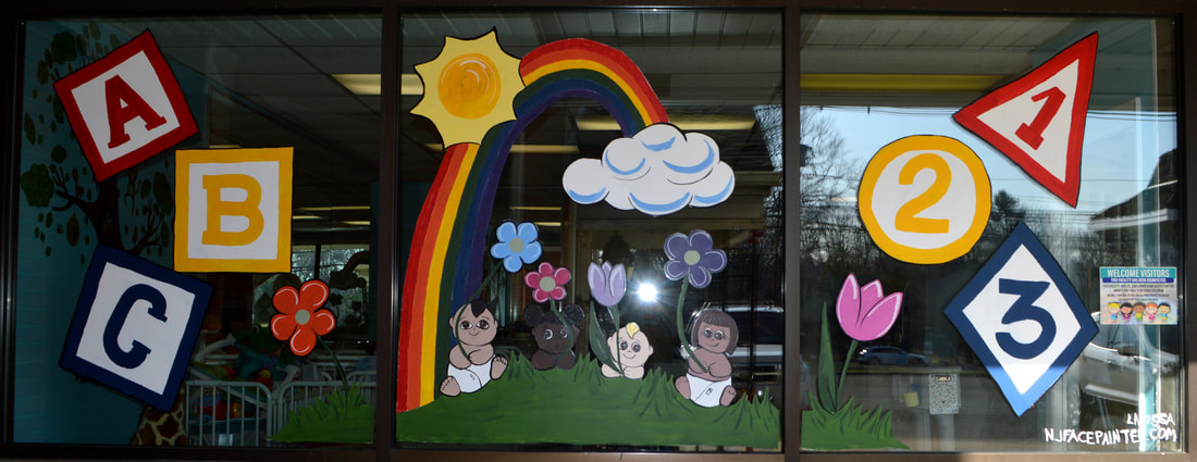 Rainbow and Baby Window Painting at Watch Us Grow Daycare in Hawthorne, Passaic County, NJ