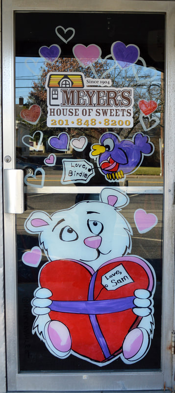 Valentine's Day Window Door Painting at Meyer's House of Sweets in Wyckoff, Bergen County, NJ
