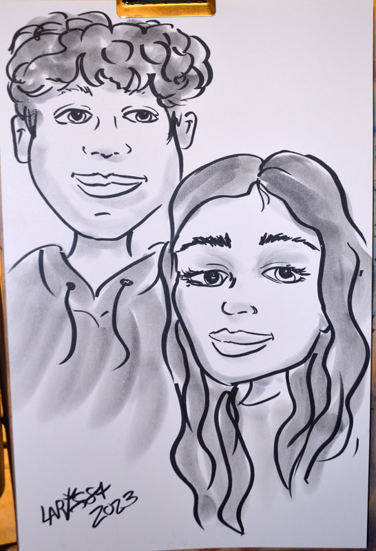 Black & White Caricature of Teen Brother & Sister
