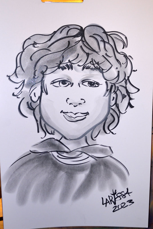 Black and White Caricature of Boy