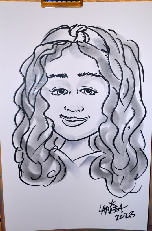 Black and White Caricature of Teen Girl