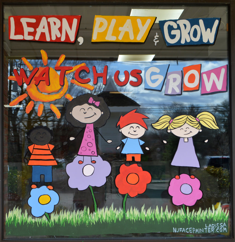 Logo Window Painting at Watch Us Grow daycare in Hawthorne, Passaic County, NJ