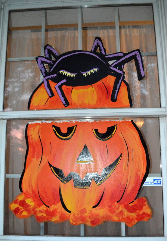 Jack O'Lantern and Spider Halloween Window Painting