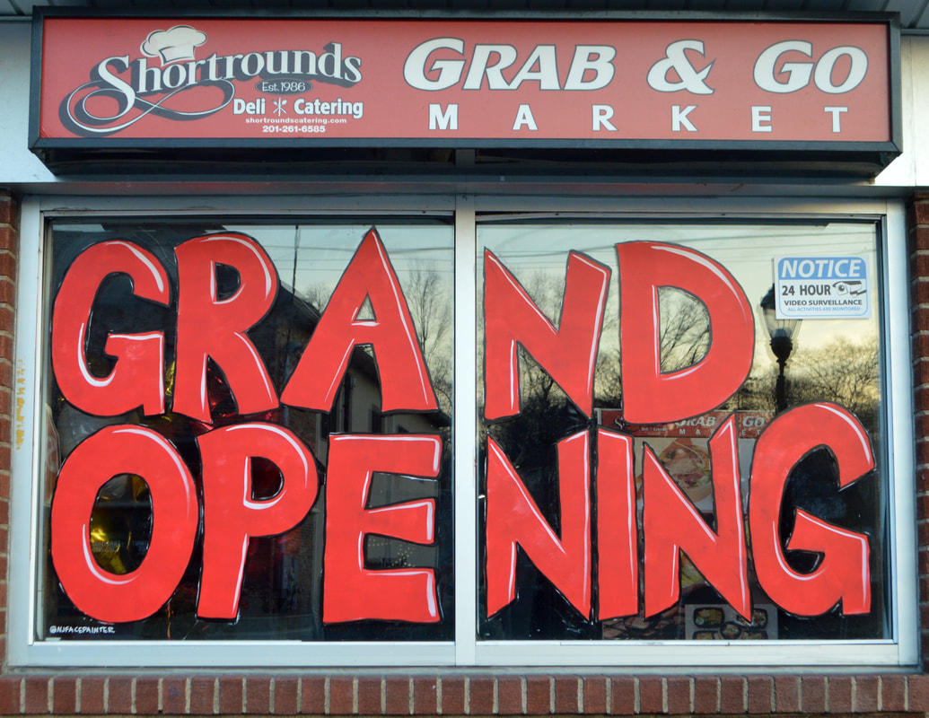 Grand Opening Window Painting at Shortrounds Grab & Go Market in Emerson, Bergen County, NJ