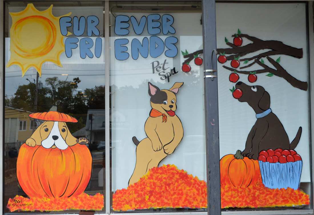 Fall Window Painting at FurEver Friends Pet Spa in Bardonia, Rockland County, NY