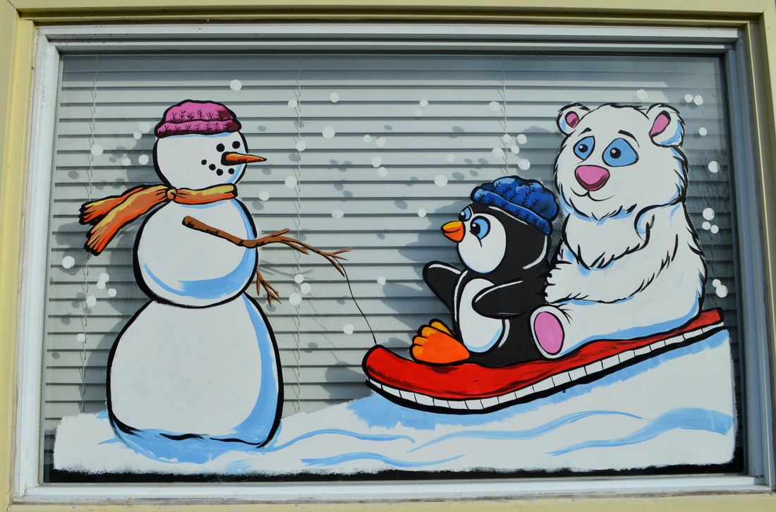 Residential Winter Sleigh Ride Window Painting in Wayne, Passaic County, NJ