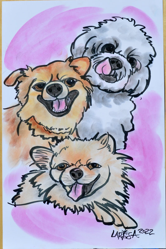 Pet Caricature with Three Small Dogs