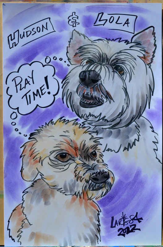 Pet Caricature of a West Highland White Terrier and her Best Friend Dog