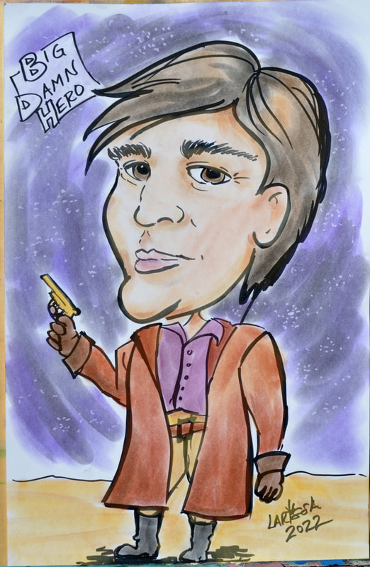 Caricature of a Man as Captain Malcolm Reynolds from the Joss Whedon TV Show Firefly and Movie Serenity