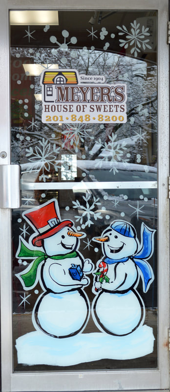 Chanukah and Christmas Door Painting at Meyer's House of Sweets in Wyckoff, Bergen County, NJ