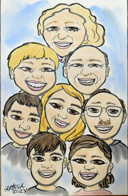 Caricature of Four Generations of a Family