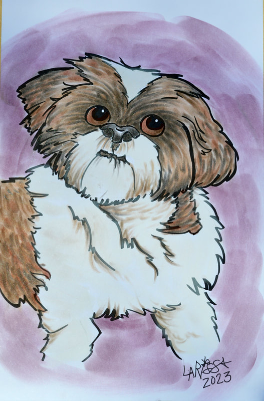 Pet caricature of a fluffy dog