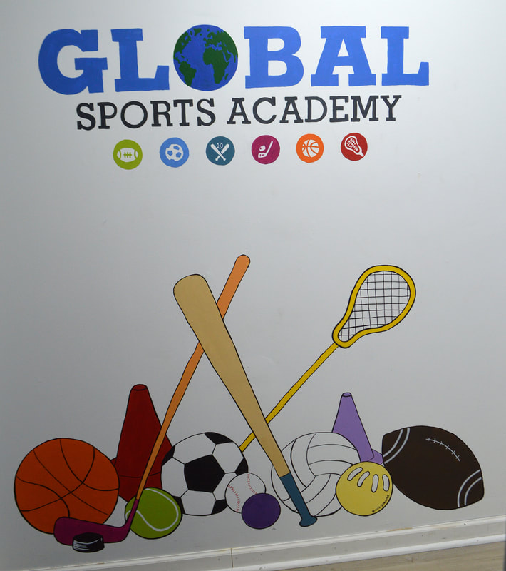 Logo & Sports Equipment Wall Mural at Global Sports Academy in Cresskill, Bergen County, NJ
