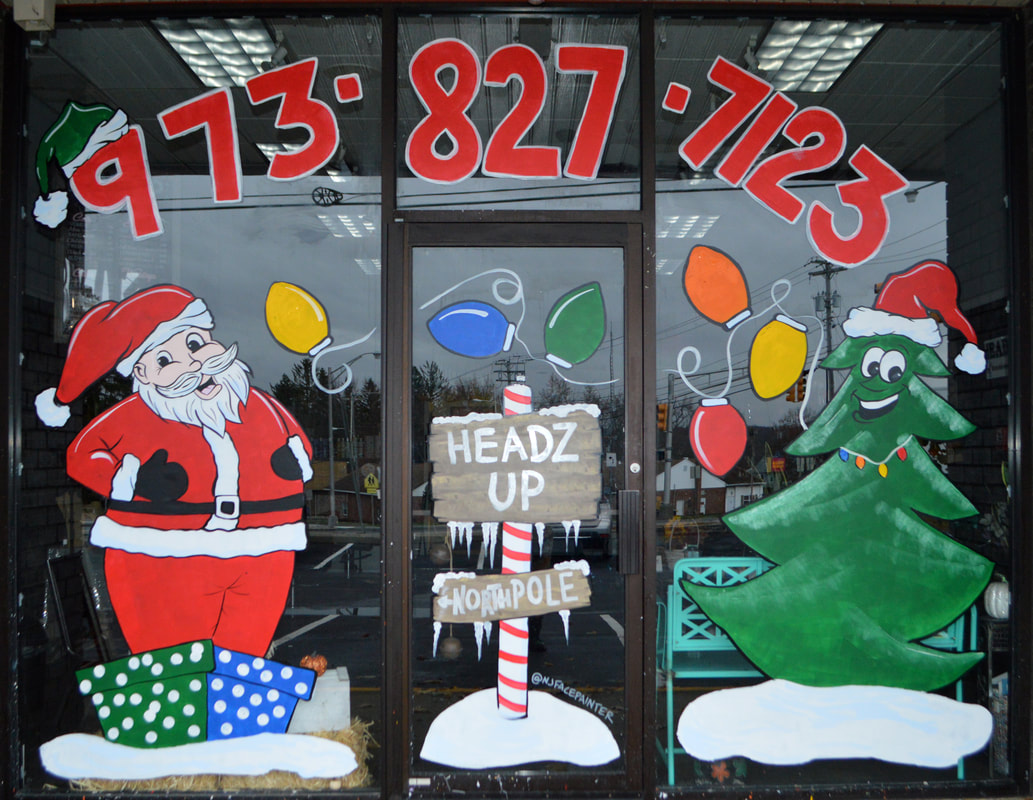 Christmas Window Painting at Headz Up Hair Salon in Hamburg, Sussex County, NJ