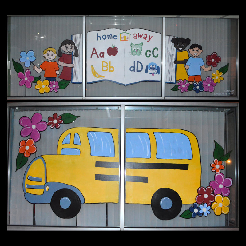 Window art at Home Away Child Care Center in Union City, Hudson County, NJ