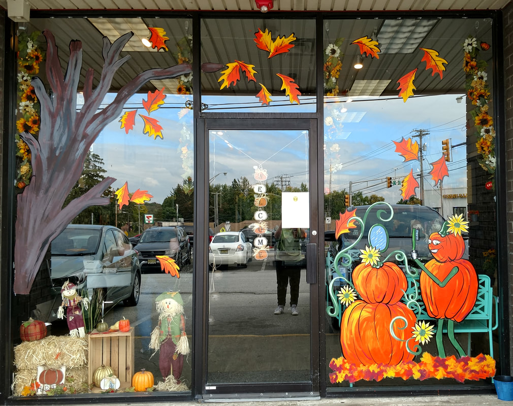 Fall Window Painting at the Headz Up Hair Salon in Hamburg, Sussex County, NJ