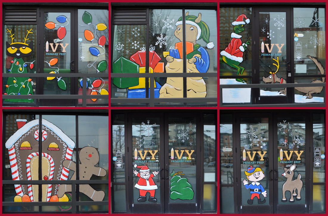 Book-Themed Christmas Window Painting at Ivy Primary Prep in Jersey City, Hudson County, NJ