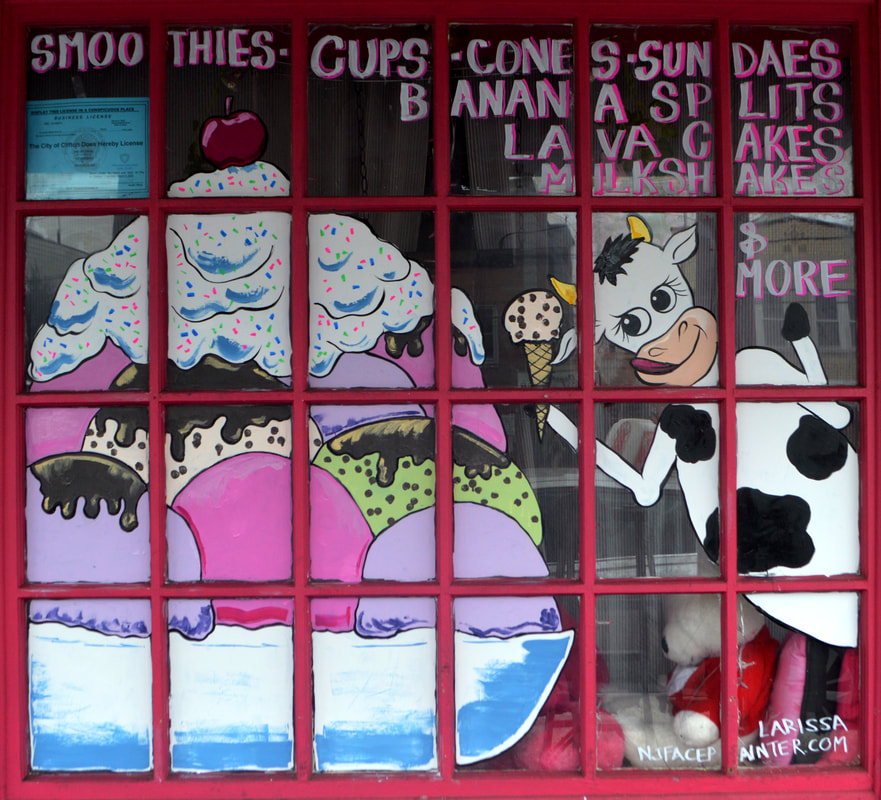 Ice Cream Sundae Window Art at Pink Ice Cream in Clifton, Passaic County, NJ