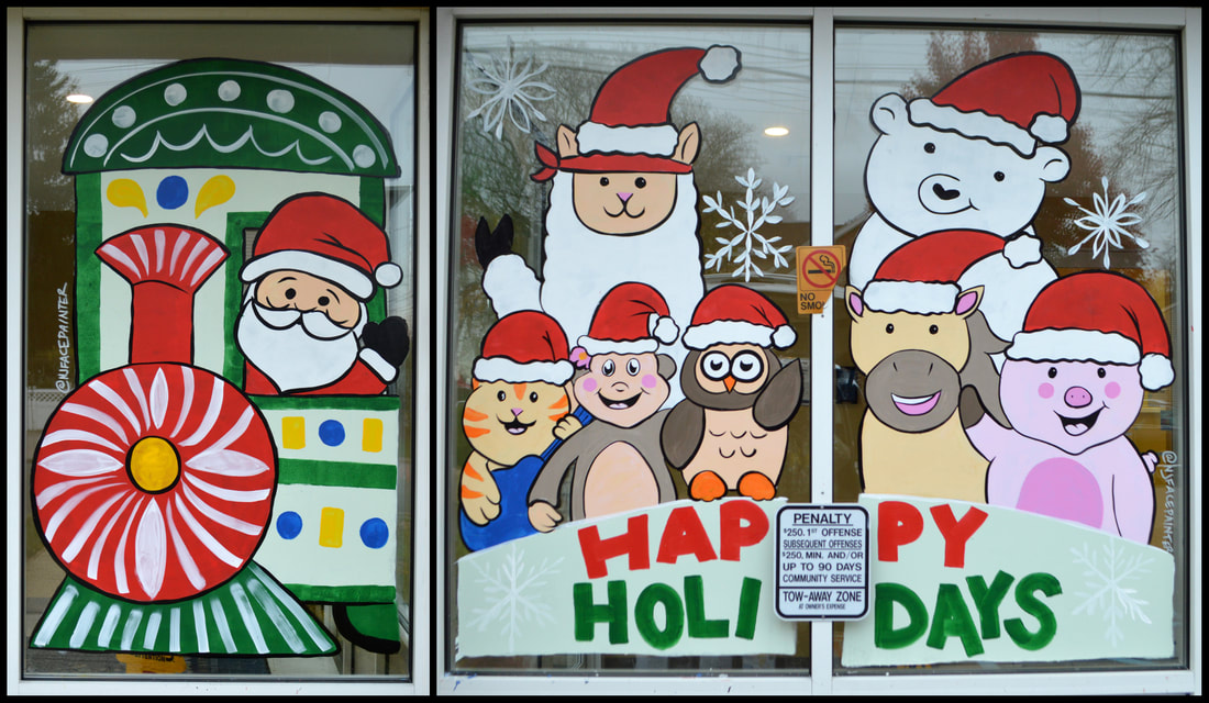 Christmas Holiday Window Art at Sandy's Kinderland Daycare in Clifton, Passaic County, NJ