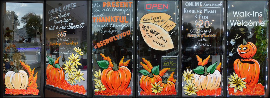 Fall Window Painting at Simply You Hair Salon in Fair Lawn, Bergen County, NJ