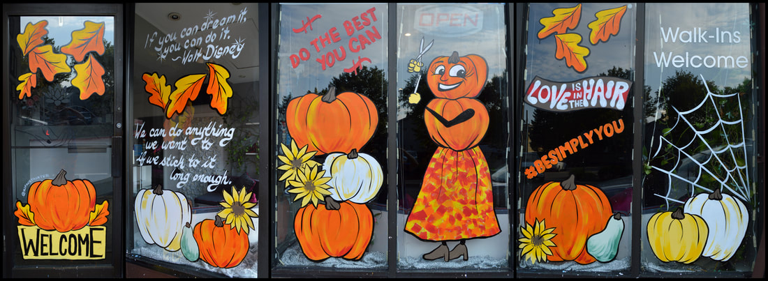 Autumn Window Painting at Simply You Hair Salon and Spa in Fair Lawn, Bergen County, NJ