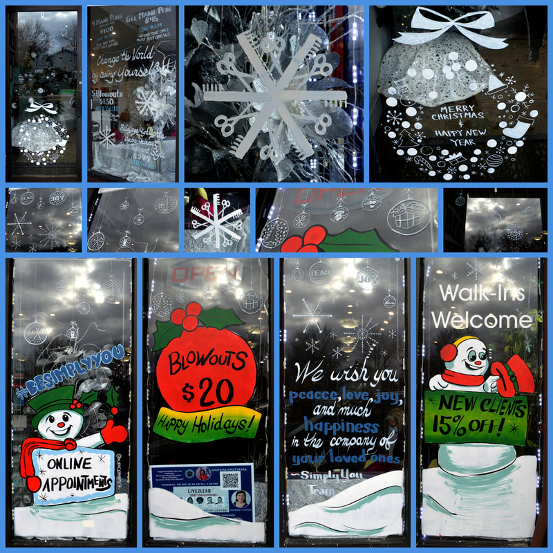 Winter Window Paintings at Simply You Hair Salon in Fair Lawn, Bergen County, NJ
