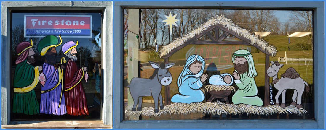 Nativity Window Painting at Solar Tire in Lafayette, Sussex County, NJ